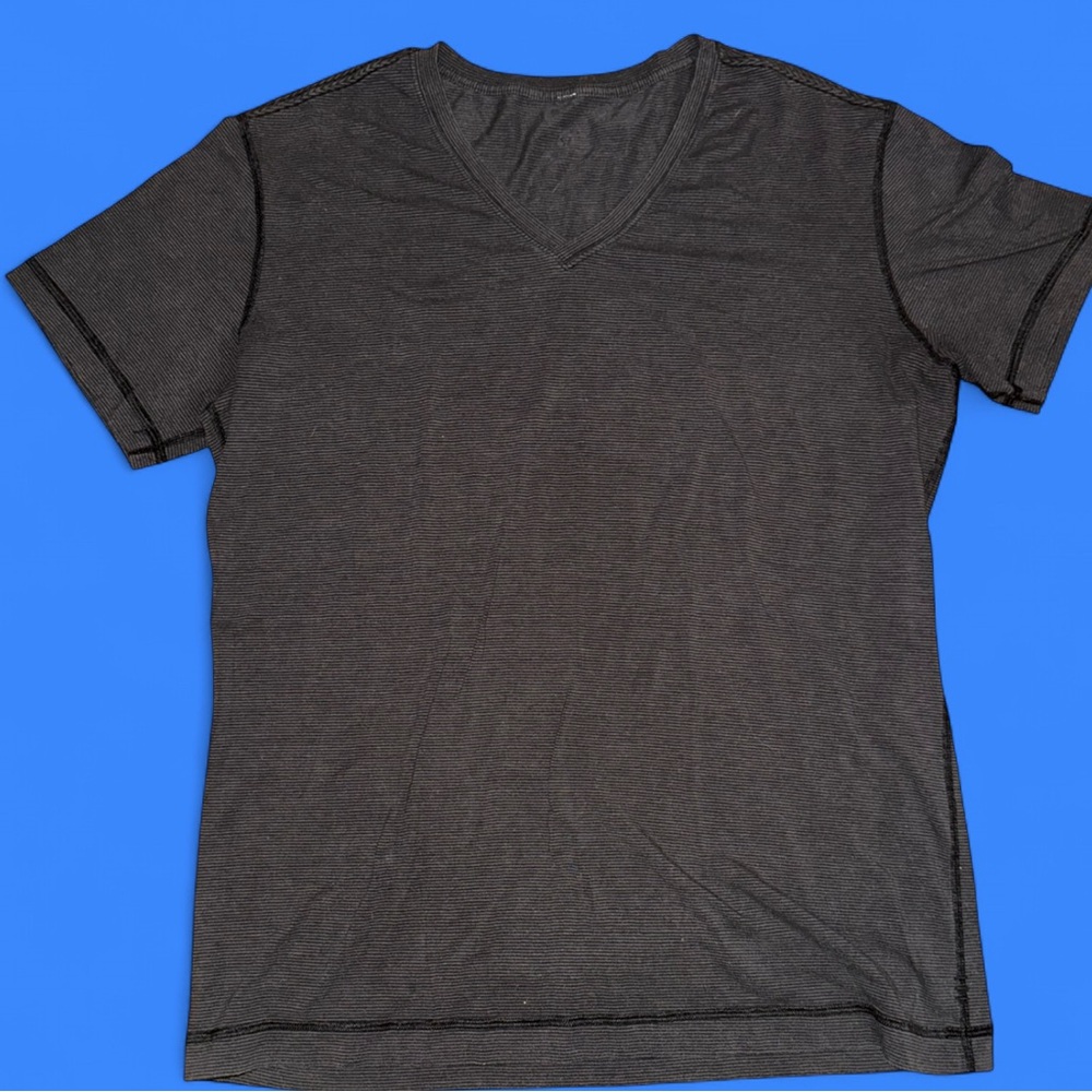 lululemon athletica Gray Short with black striped V-neck short sleeve tee - Picture 9 of 10